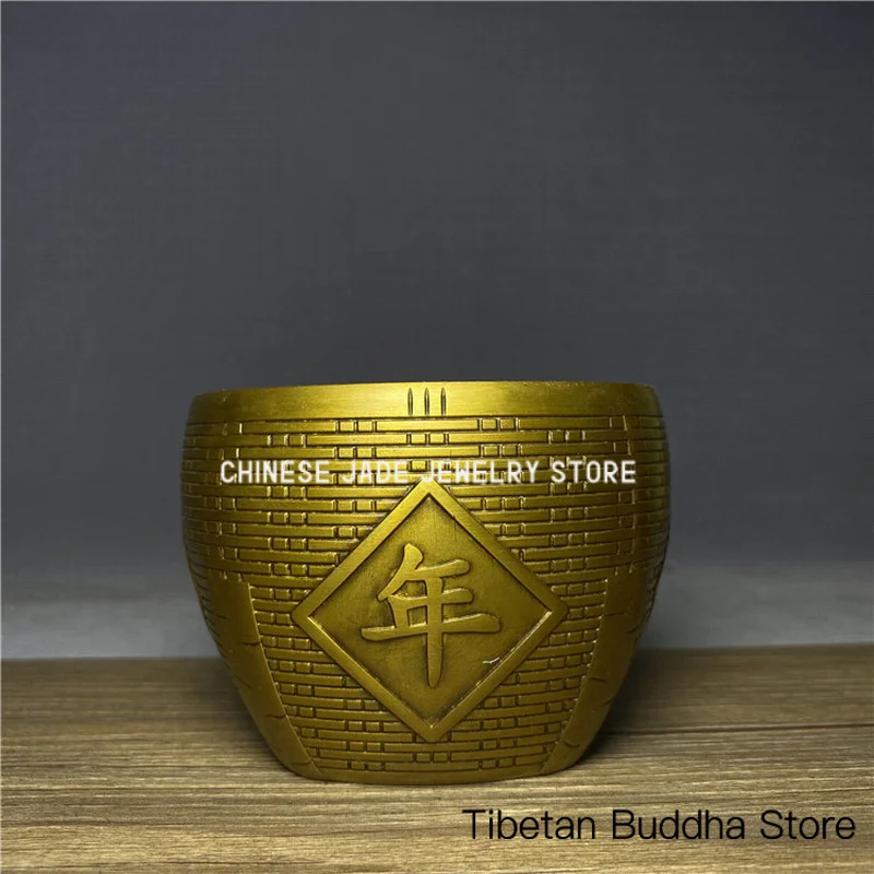 Antique Brass Trumpet Abundant crops and prosperity year after year, a copper treasure bowl Copper basket vat Home Feng Shui Dec