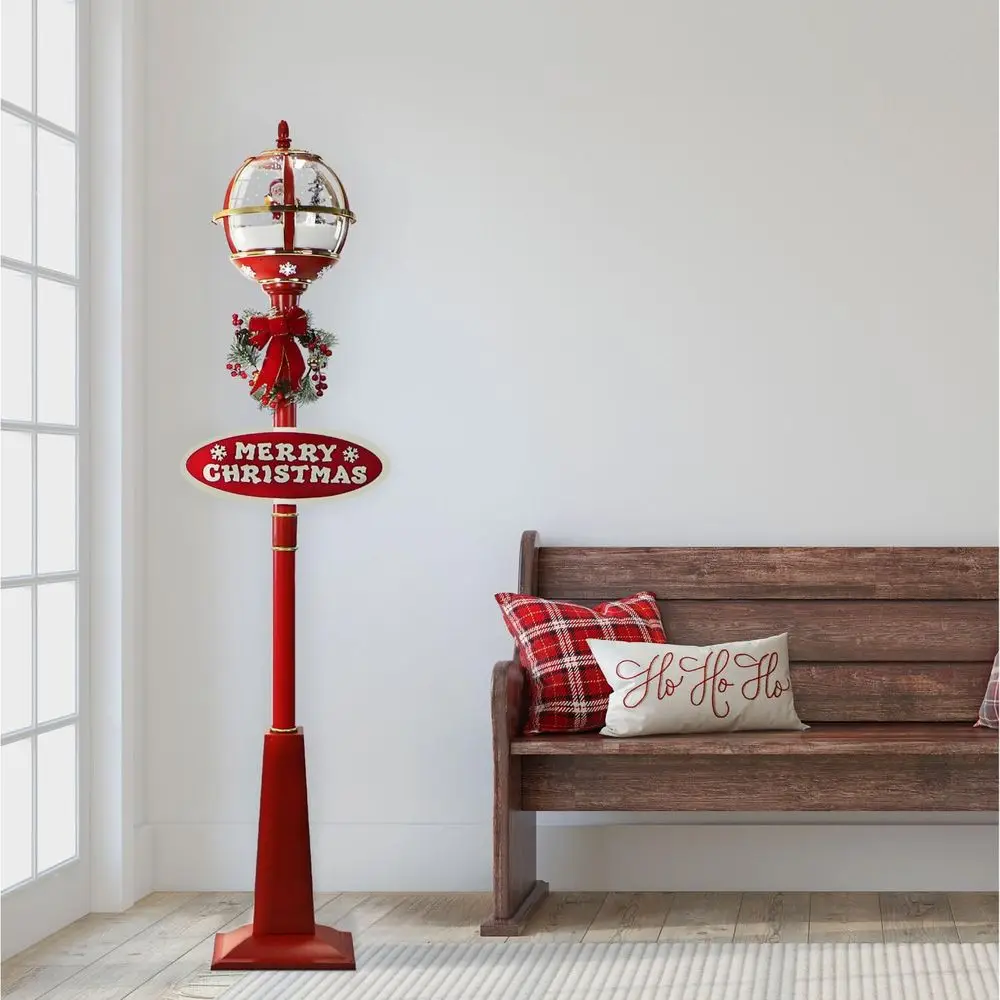 عمود مصباح سانتا كلوز سنو غلوب الأحمر مع موسيقى الثلج والكريسماس المتتالية، ديكور 69 طويلًا لغرفة المعيشة والبهو