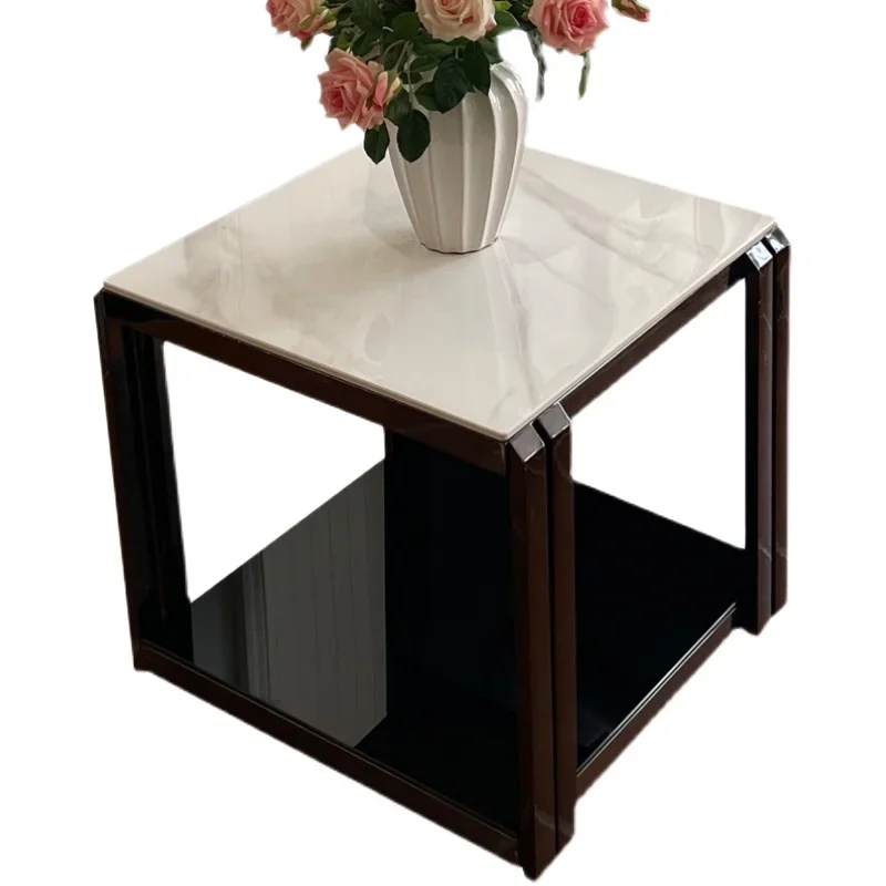 

Simple light luxury plated black titanium bright rock slab corner few sofa edge few living room small coffee table side cabinet