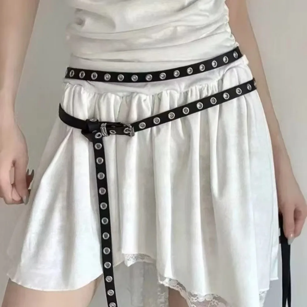 فاسق قابل للتعديل حلقة مزدوجة رقيقة حزام جودة عالية طبقة مزدوجة الخصر سلسلة بولي Leather جلد النساء حزام فستان الملحقات