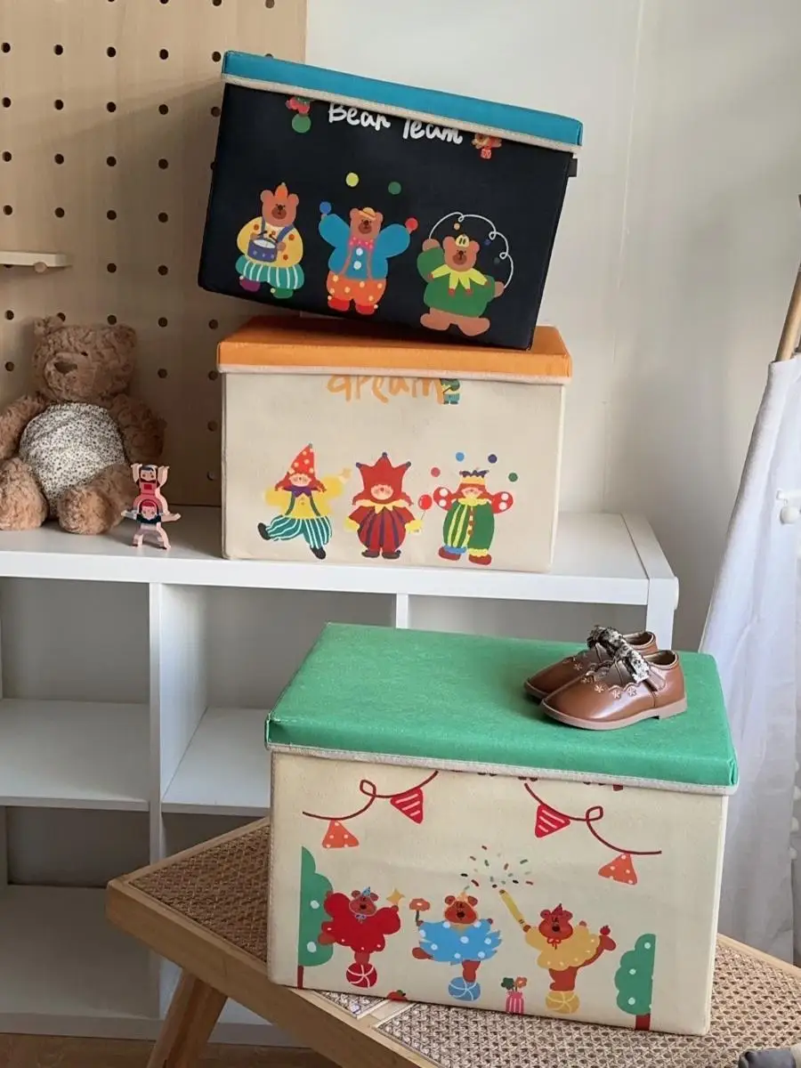 

Cartoon Toy Storage Box Fabric Foldable Wardrobe Clothes Storage Basket Dormitory Book Storage Box Car Trunk Organizer