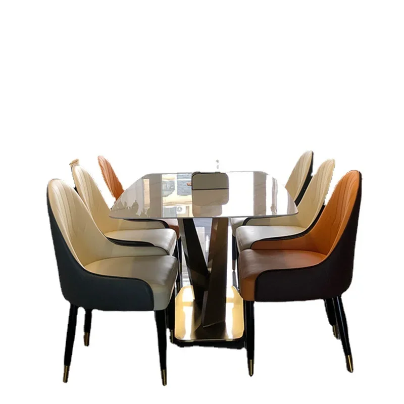 Mesa de jantar de couro italiano de luxo e cadeiras 6 cadeiras de jantar de luxo moderno conjunto de mesa de móveis de sala de jantar de mármore