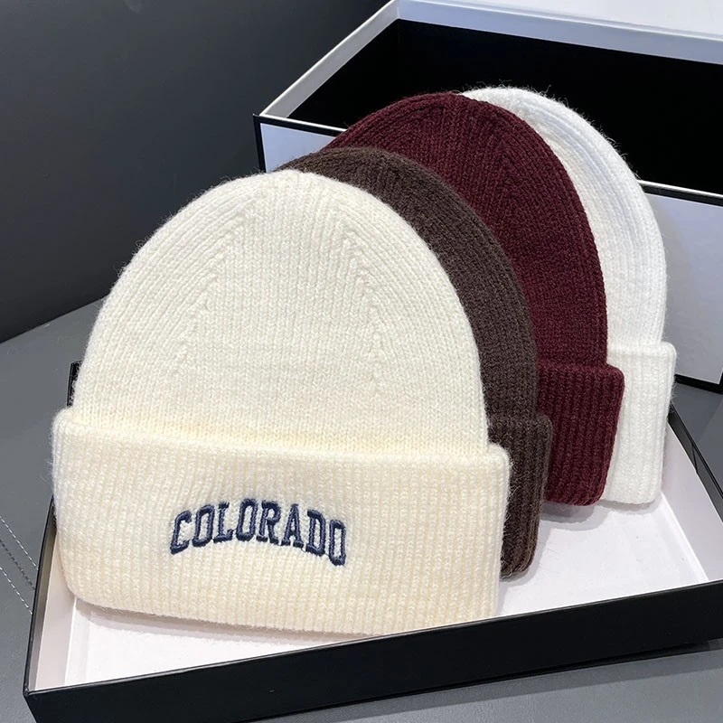 Men Women Colorado Letter Embroidered Cuffed Beanie, Autumn Winter Warm Knit Hat Outdoor Ski Cap
