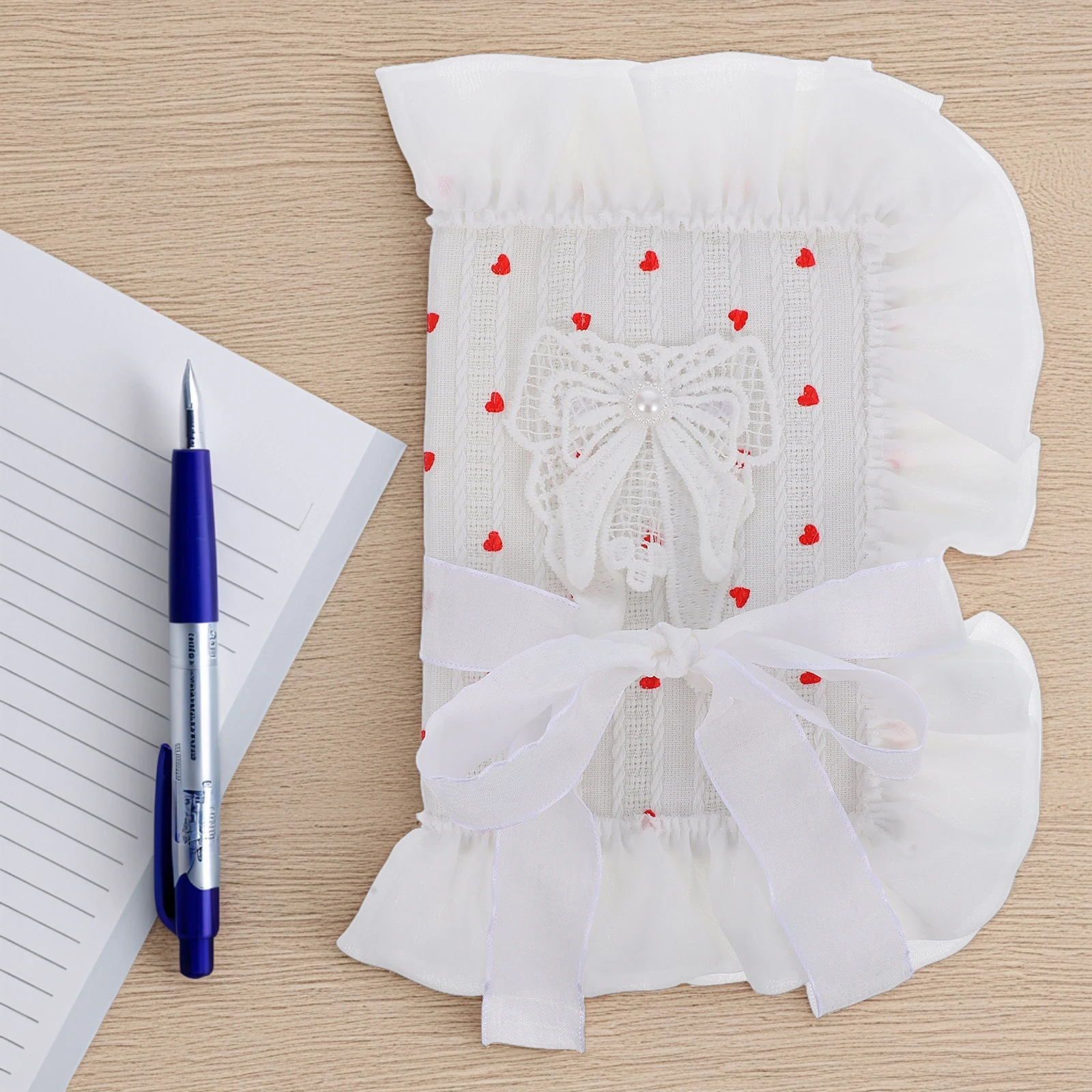 

Elegant Heart Pattern Book Cover Bows Fabric Notebook Case Cute Cloth Binding Sleeve Protector For Lovers Reusable