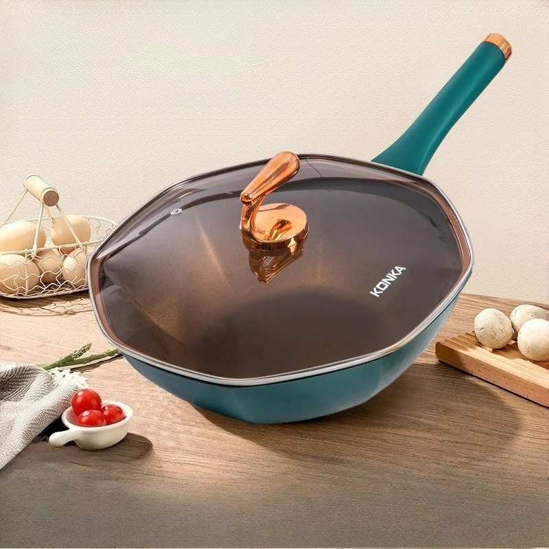 Octagonal Pan, Non Stick Pan, Titanium Alloy Household Wok, Large Capacity Wok, Titanium Pan, Flat Bottomed Pan, Frying Pan