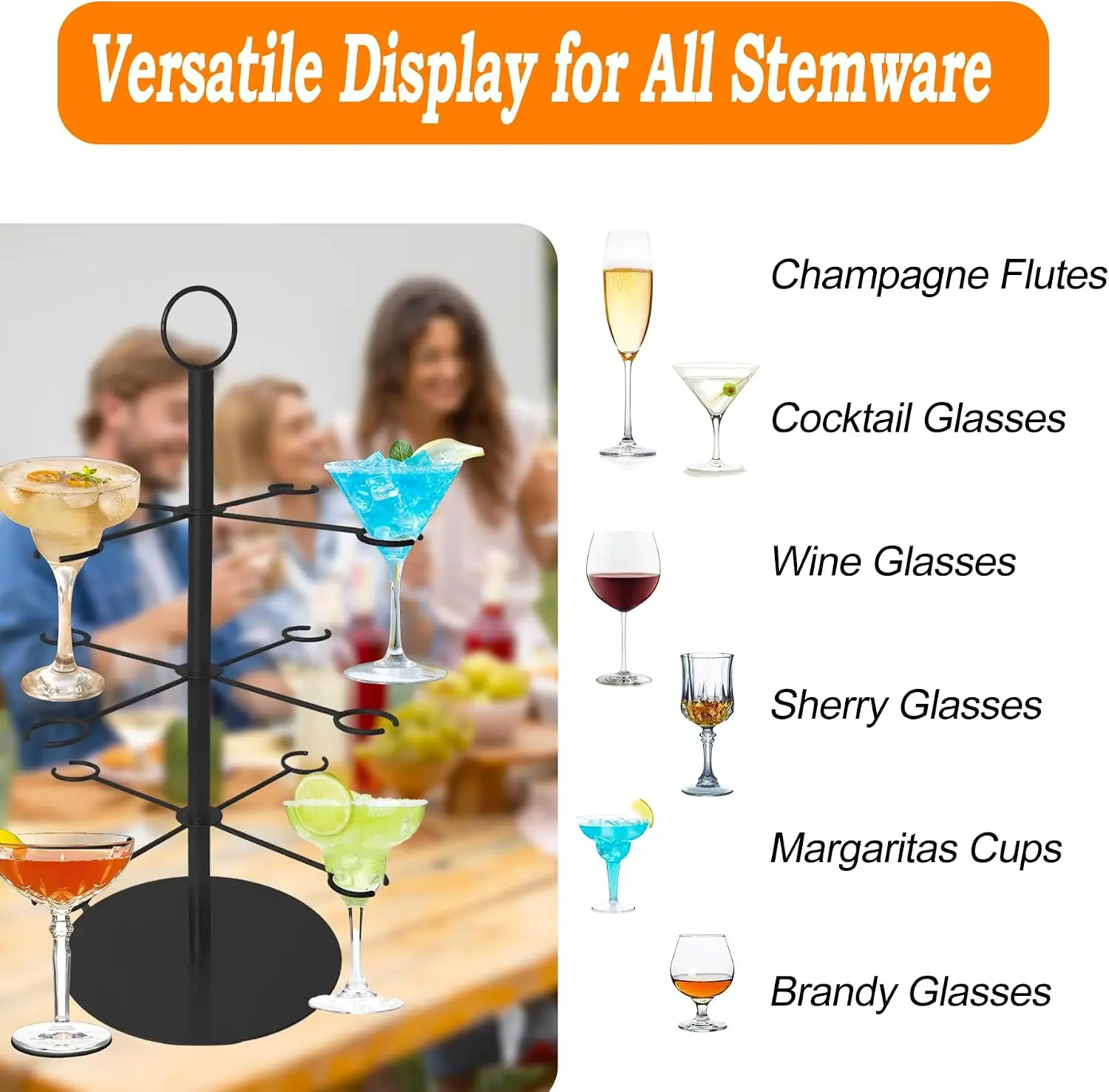Champagne Tower Champagne Stand,Cocktail Tree Stand for Drinks Tower,3 Tier 12 Brackets Metal Wine Glass Display Holder
