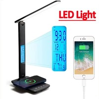 Wireless Charger Pad Alarm Clock Eye Protect Study Business LED Light Table Desk Lamp USB Phone Fast Wireless Charging Station