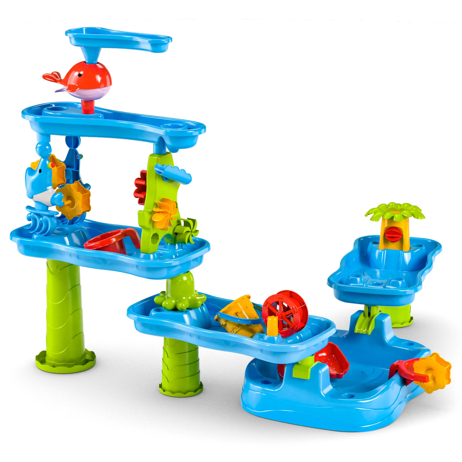 Mesa de areia infantil e mesa de água adequada para brinquedos de mesa de jogo de água ao ar livre de 5 camadas, brinquedos de praia de verão