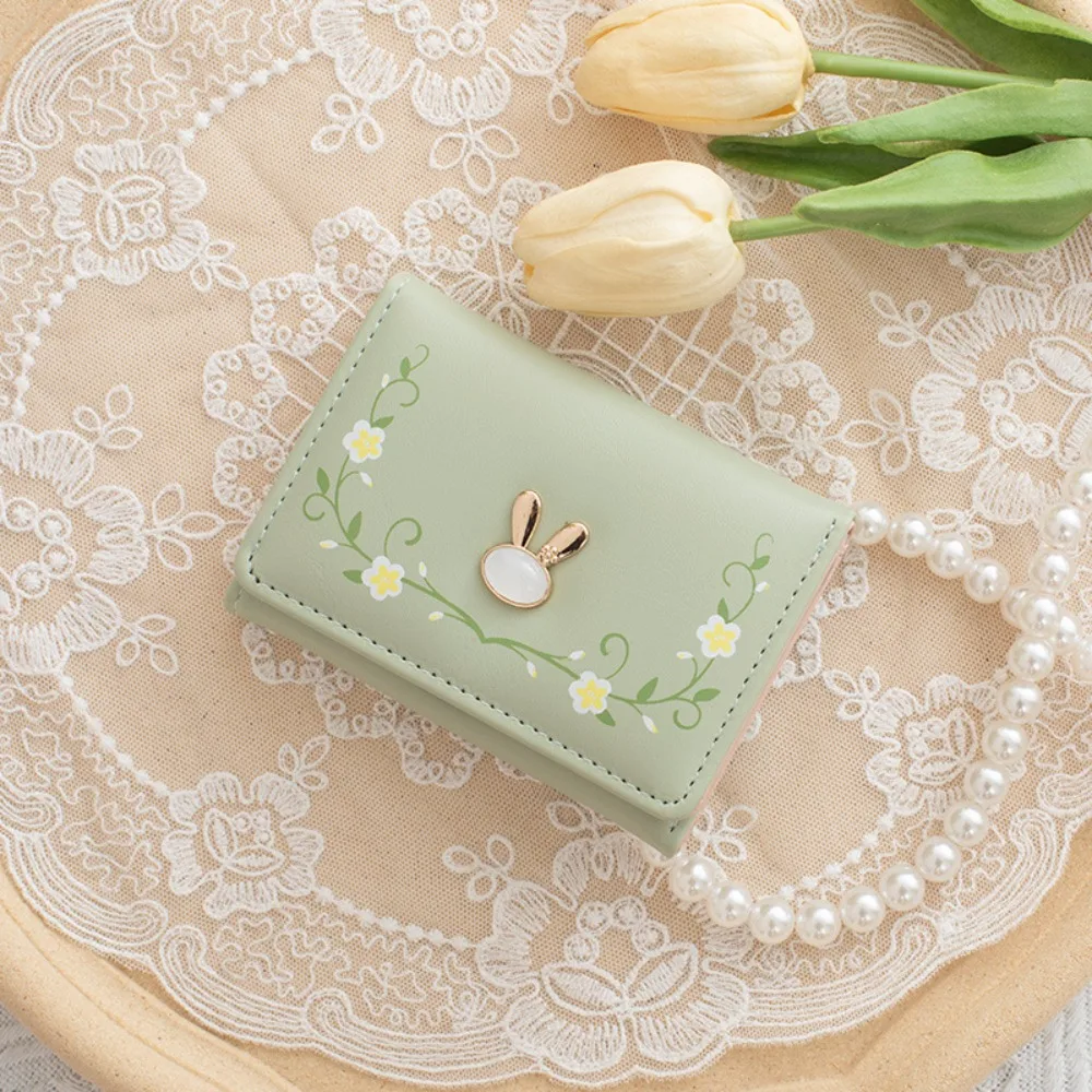 Portable PU Cartoon Rabbit Purse Soft Causal Clutch Wallet Storage Multi-card Slot Triple Fold Wallet Daily