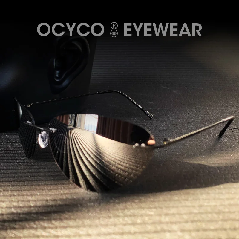 OCYCO Cat Eye Polarized Ultralight Pilot The Matrix Neo Sunglasses Rimless Men Driving Brand Design Sun image 6