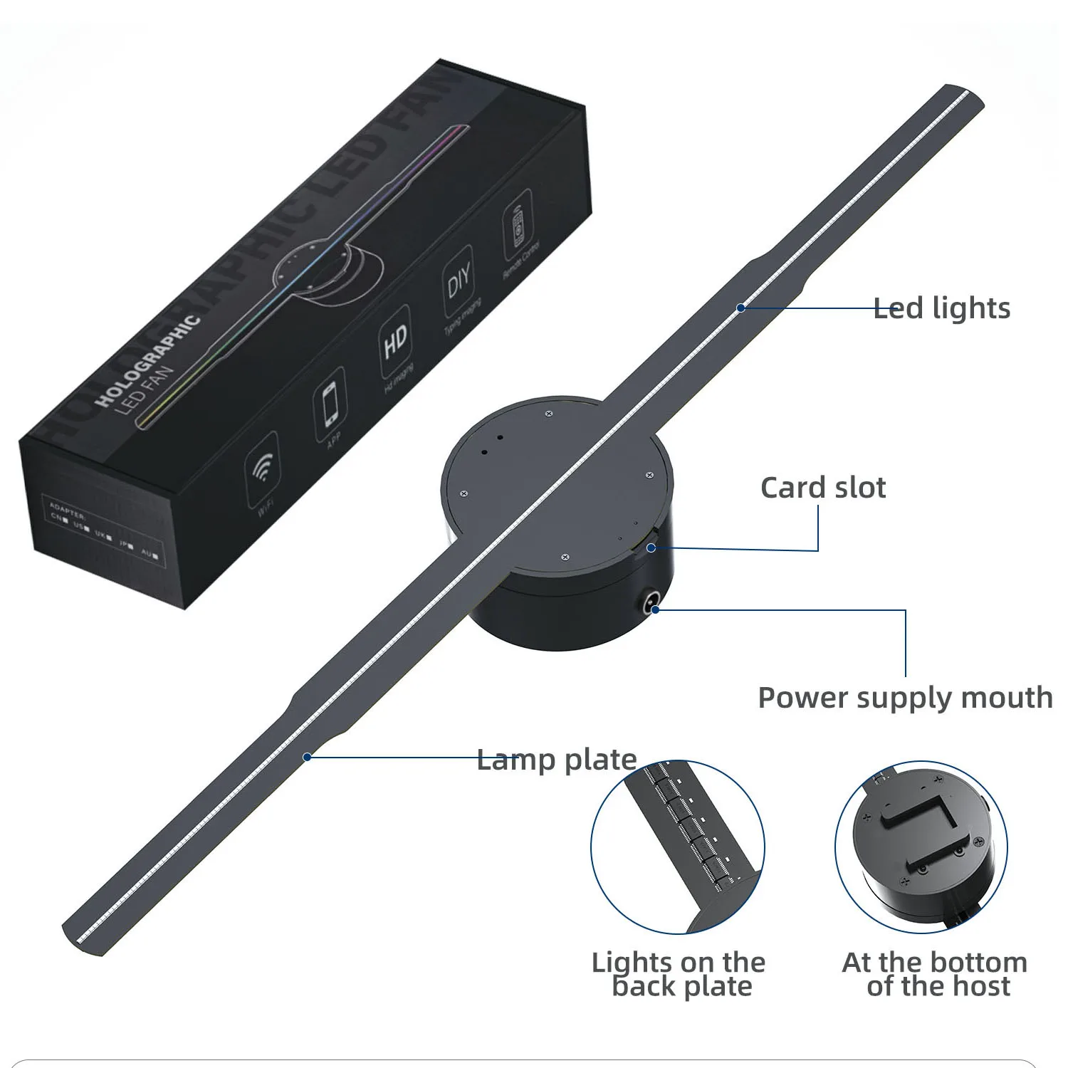 3D Fan 3D Holographic Projector 352 lamps 2000*704 Rsolution Holographic Projector Stores Bars Party Advertising Display Light