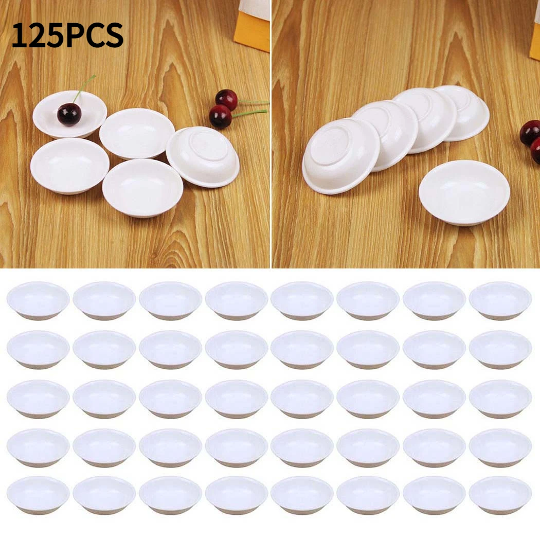 

125pcs White Plastic Sauce Dishes Food Dipping Bowls Break-resistant Seasoning Dish Saucer Appetizer Plates