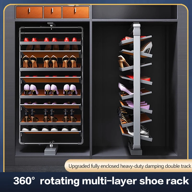 Rotating Shoe Rack 180 Degree Assembled Aluminum Alloy Leather Multi-Layer Storage Cloakroom Telescopic Rotating Shoe Cabinet