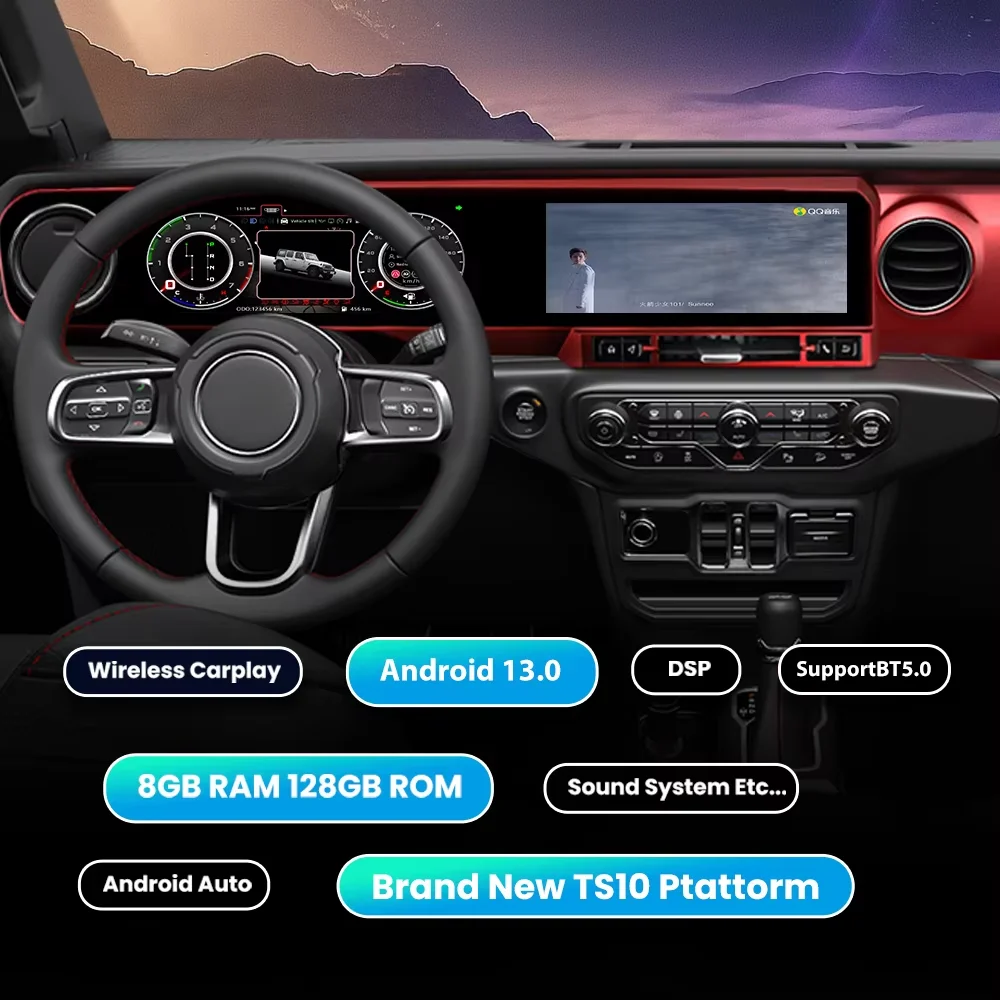 For Jeep Wrangler 2018-2023 LCD Instrument Panel Dual Screen Android Multimedia Video Player Carplay GPS Navigation Android Auto