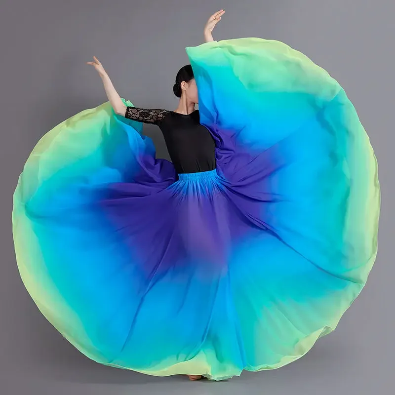 High-end Multicolour Gradient Flamenco Dance Performer Skirts Classical Dance Stage Performance Dancing Skirt 720 Degree Costume