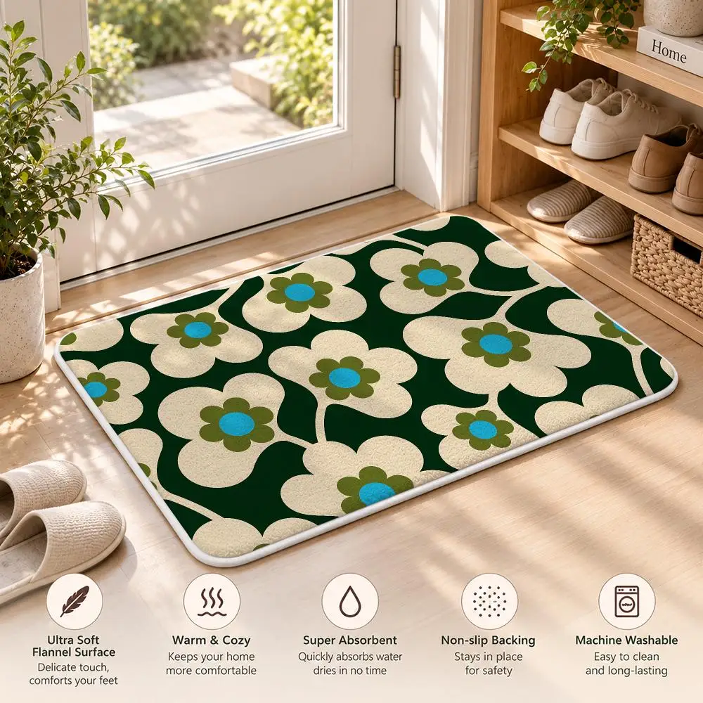 O-Orla Kiely Retro Fashion Floor Mat Flannel Rug Soft Non Slip Door Mat For Bathroom Bedroom Kitchen Living Room Home Decor