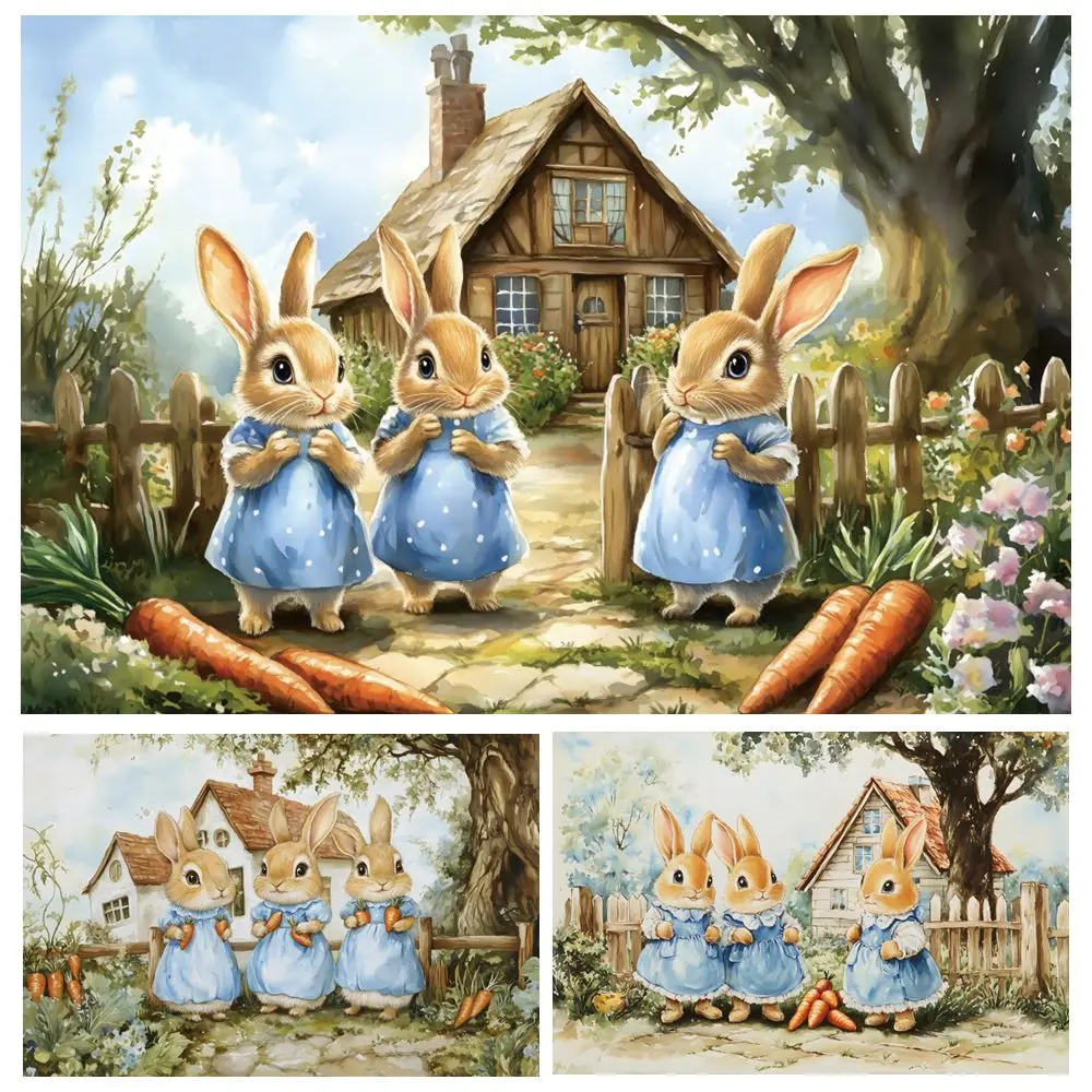 Spring Easter Photography Background Cute Rabbit Carrot Manor Tree Kids Birthday Decor Baby Portrait  Photo Backdrop Photostudio