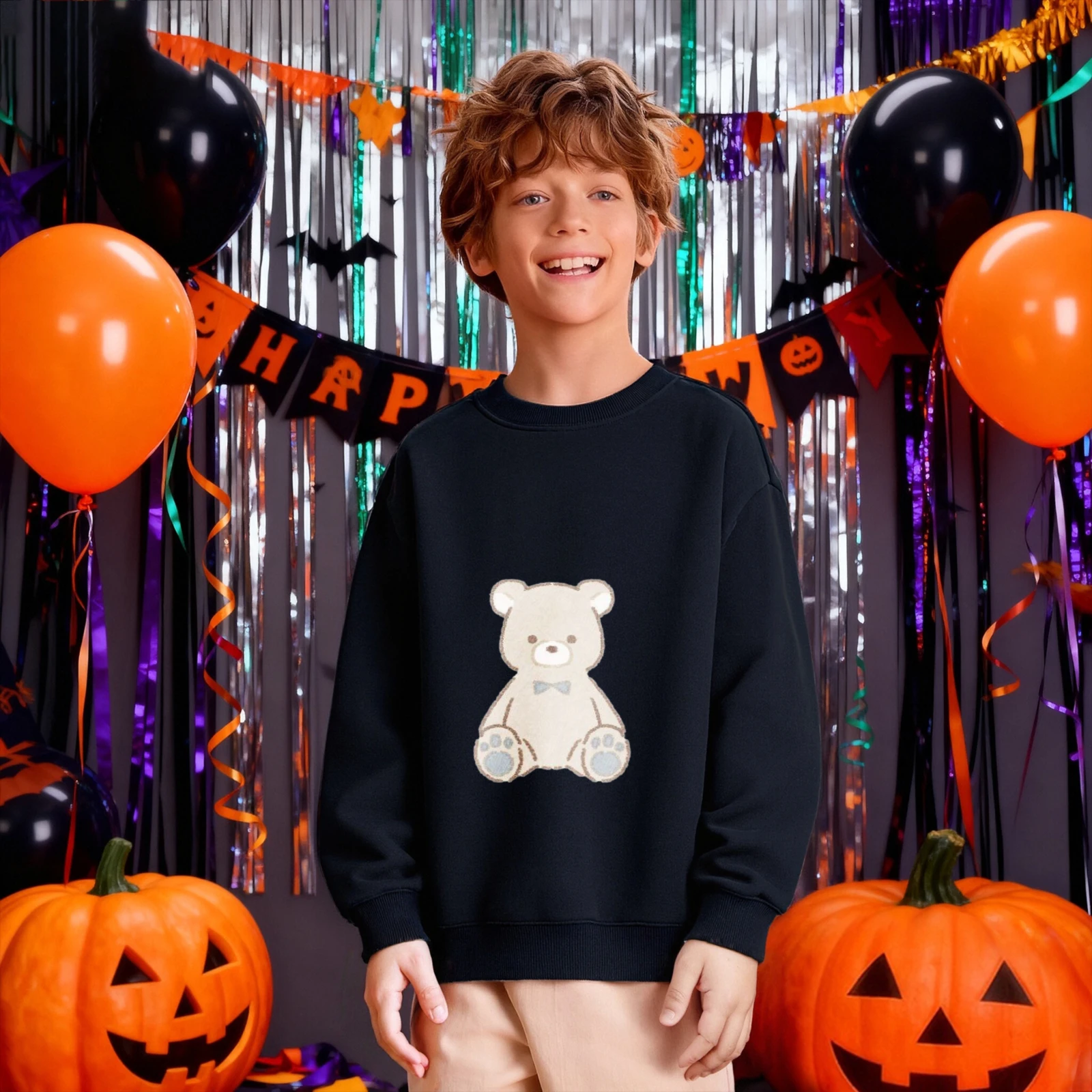 

Детский милый свитшот с круглым вырезом с плюшевым мишкой — мягкий прочный белый пуловер с рисунком медведя-бабочки, для весенних и осенних дней