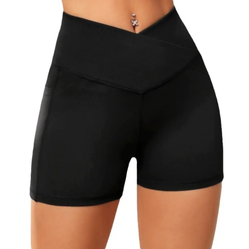 Pantaloncini da motociclista Crossover da donna vita alta bottino Yoga allenamento atletico Running pantaloncini in Spandex Scrunch Butt Leggings vestiti femminili