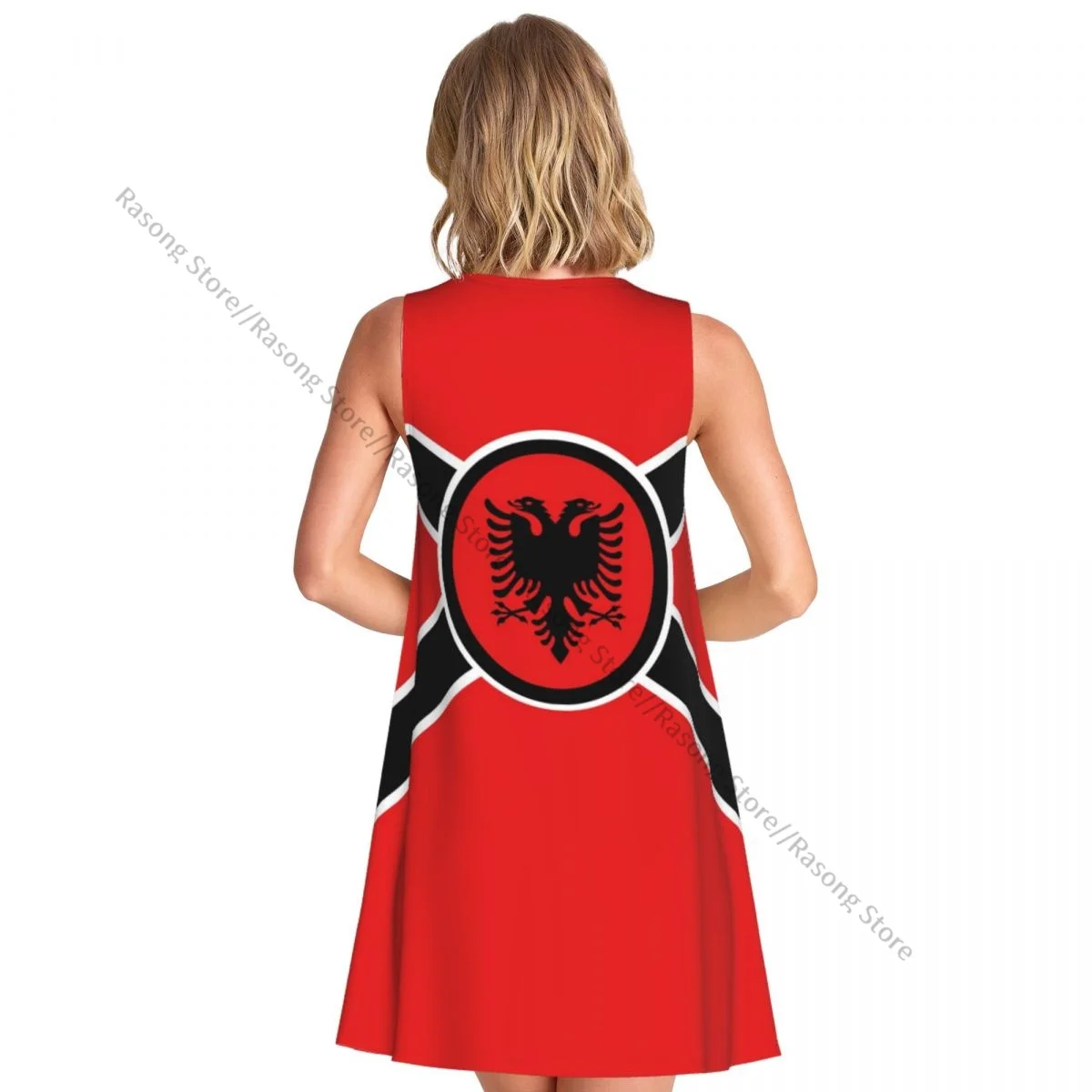 ชุดสตรีธงแอลเบเนียพิมพ์ฤดูร้อนลําลองเสื้อยืดชายหาดปกคลุมชุดถัง