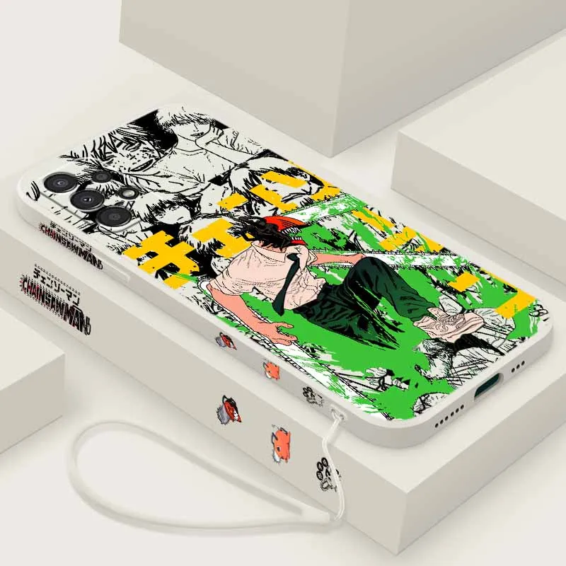 Funda de silicona líquida con cuerda para Xiaomi Mi 15 15T 14 14T 13 12 11 POCO X8 X7 M7 F7 F8, diseño Chainsaw Man Devil Hunter