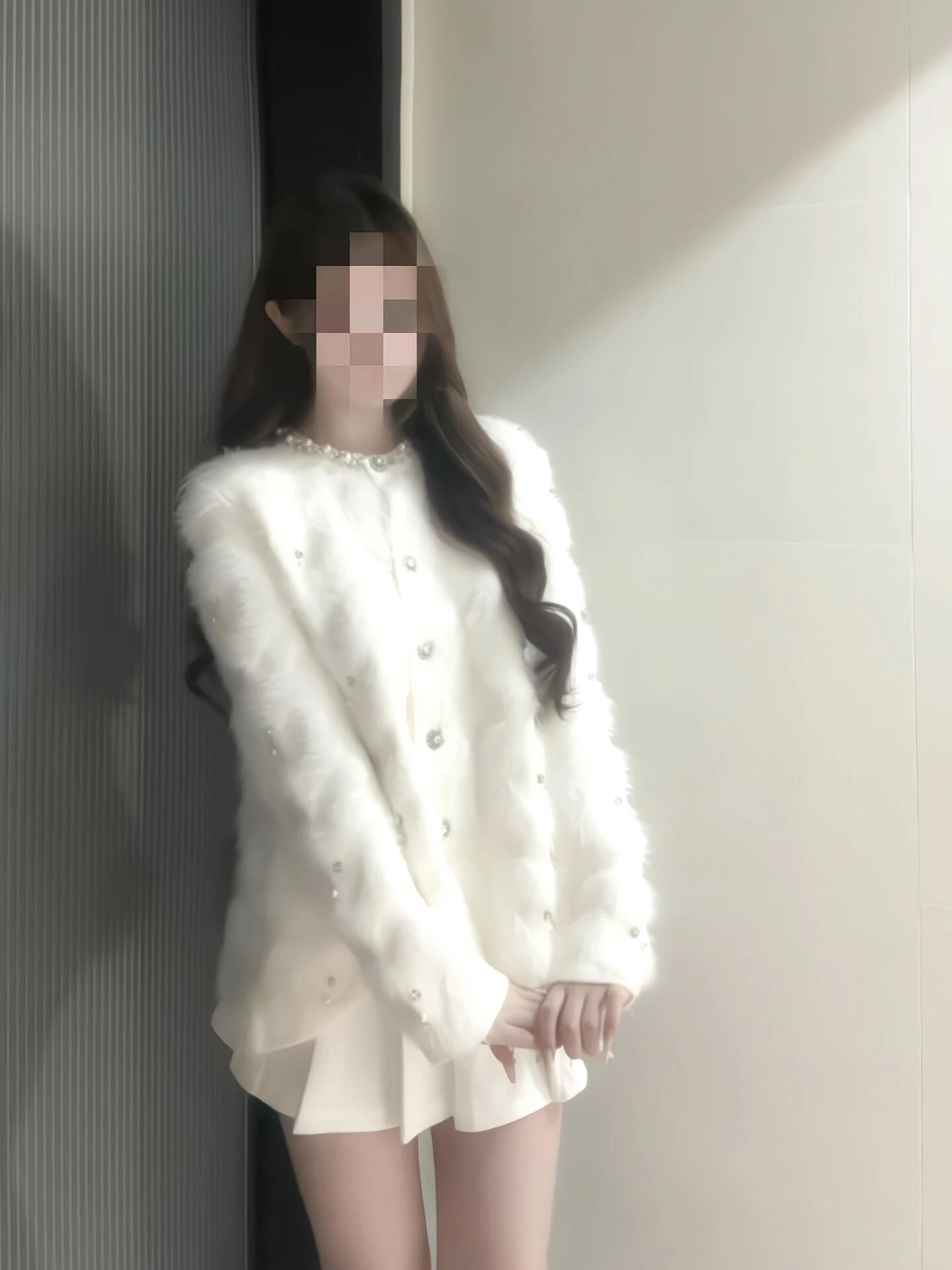 

White Fluffy Knitted Outerwear Women's Faionable Autumn Winter Cardigan High-End Sensation Beautiful Sweater Ladylike Sle