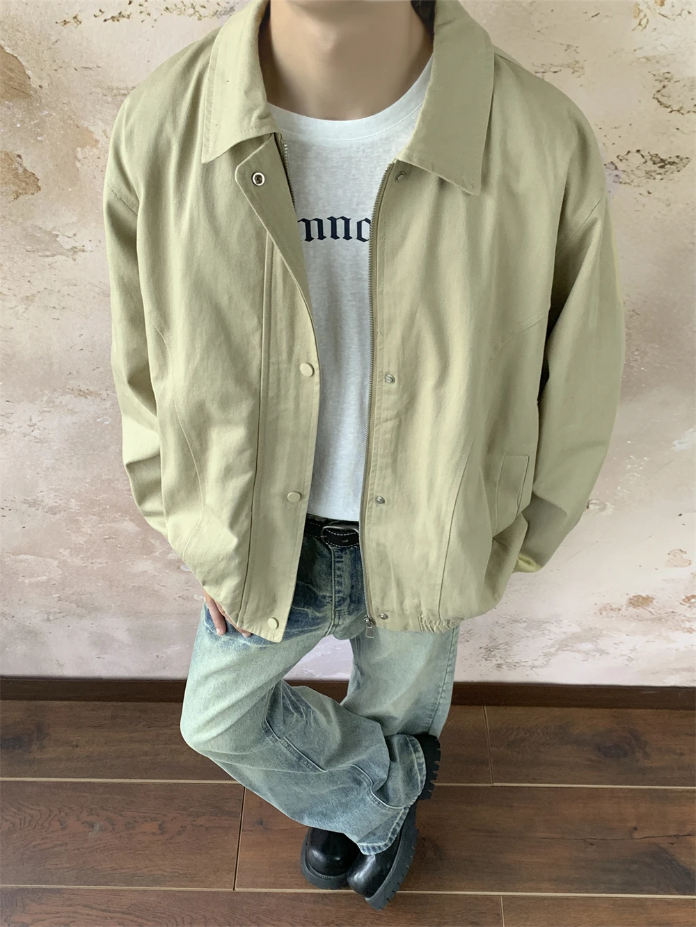 

American Style Simple Pure Color Lapel Workwear Jacket Men's Casual Loose Spring Autumn New Versatile Couple Outerwear Top