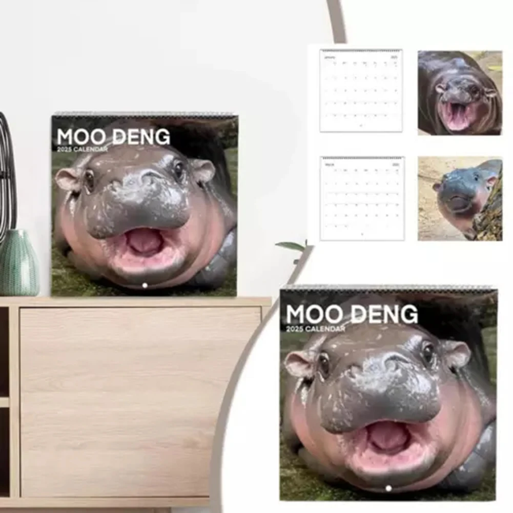 Moo Deng-Hippo 2025 Calendar Thick Paper 12 Months Wall Calendar For Home Decoration