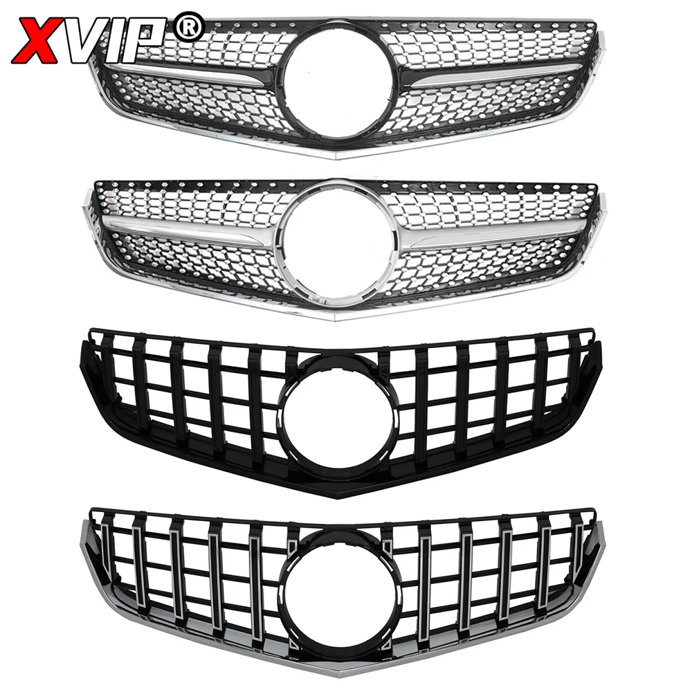 XVIP Glossy Black GTR Style Upper Grille For Mercedes-Benz E-Class W207 E200 E250 E350 E550 2010-13 Diamonds Style Bumper Grille