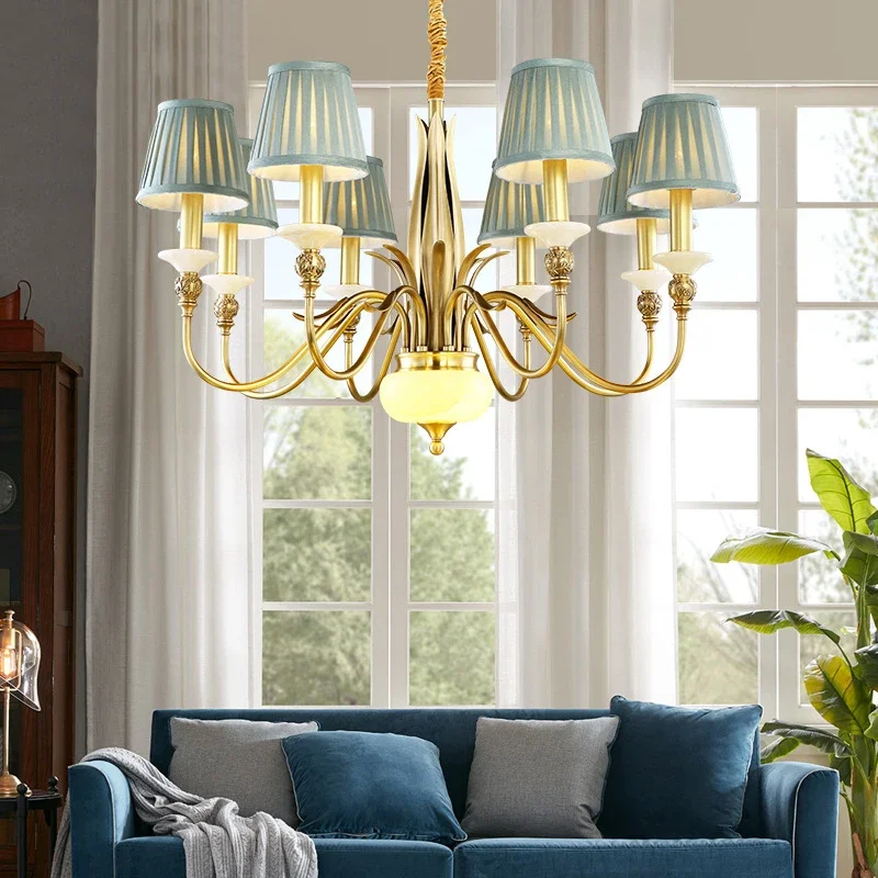 AOSONG  American Brass Pendent Lamp Luxurious Living Room Restaurant Bedroom Retro Hotel Villa Chandelier