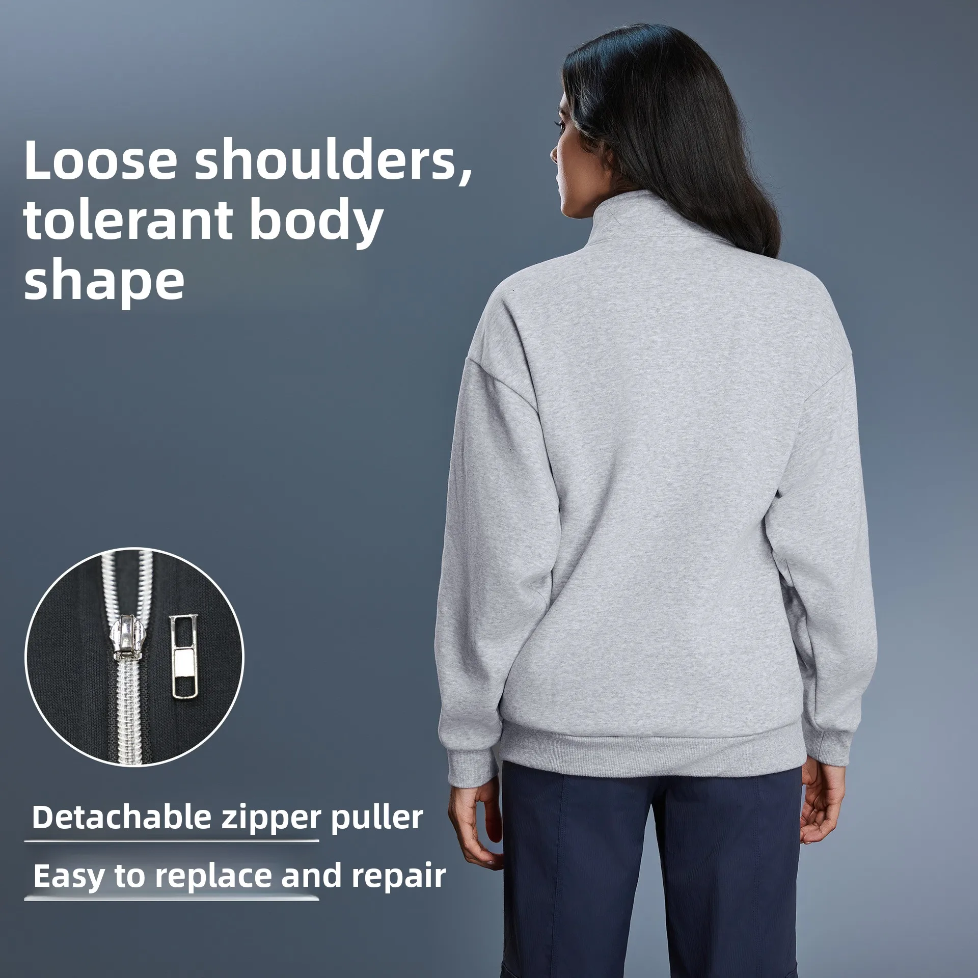 Women Autumn Winter Oversized Stand‑Collar Half‑Zip Fleece Sweatshirt Solid Color Loose Warm Casual Long‑Sleeve Pullover Top