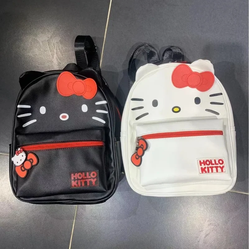   Kawaii Pu кожаный рюкзак Hello Kitty для женщин, школьная сумка для девочек, большая вместимость, черный, белый цвет, модный, высокое качество