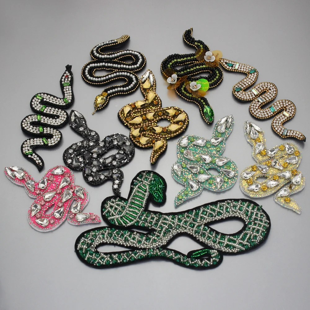 Large Beaded Snake Patch Motif Applique Sew On Serpent Patches For Jackets Apparel DIY Decoration Patch B290