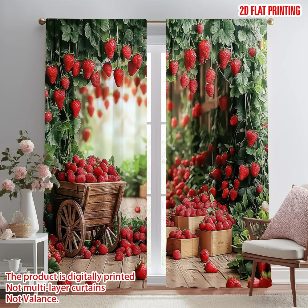 

2D flat printing 2pcs Drapes Strawberries in Garden Arch Digital Printed Polyester Drapes Birthday Party for Bedroom Office