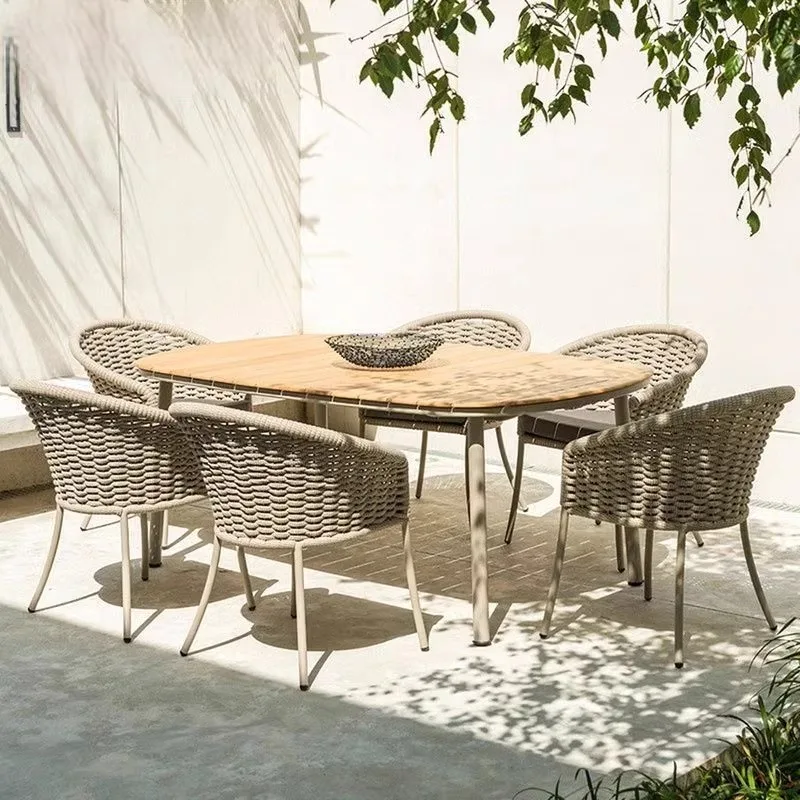 

Garden Leisure Tables and Chairs, Villa Courtyard Waterproof and Sunscreen Homestay Rattan Dining Chair Furniture