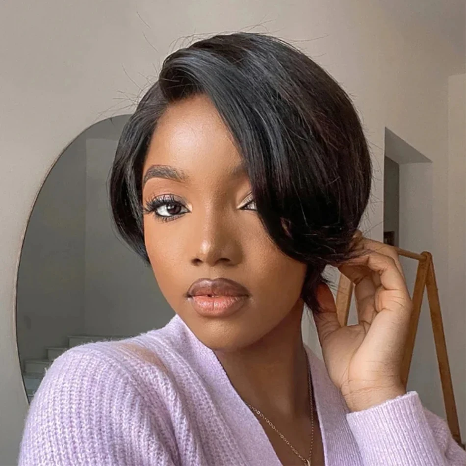 

Pixie Cut Human Hair Wig 13x4 Transparent Lace Front Wigs Short Bob Wig Brazilian Straight Lace Frontal Wigs 180% For Women