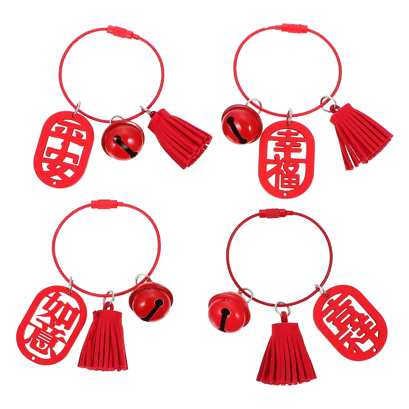 4 Pcs Bag Pendant Decor Attractive Key Ring Pendants Wooden Crafted Chinese Style Creative Chain