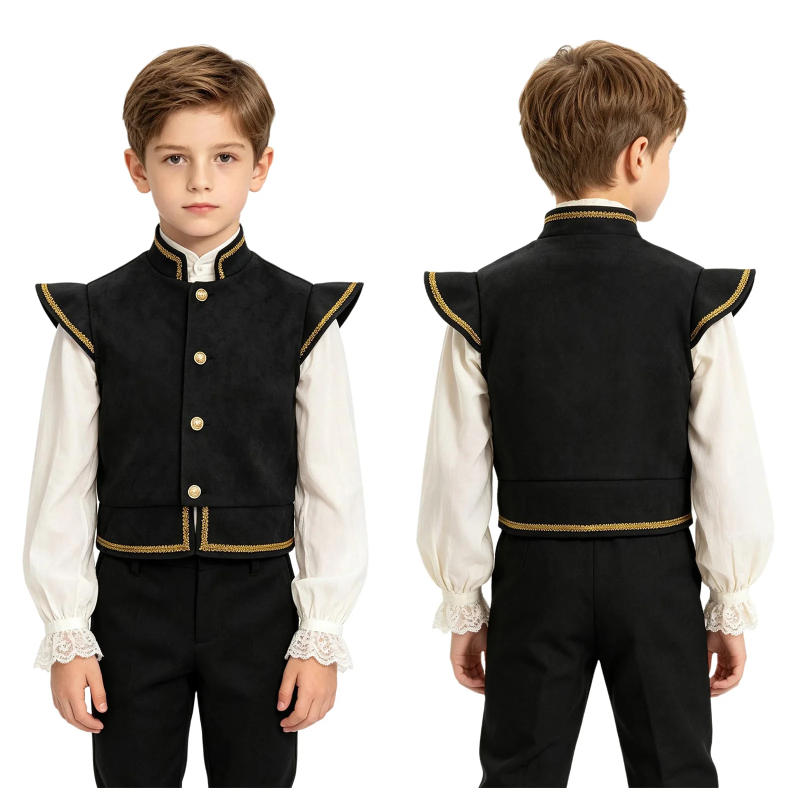 Viking Medieval Renaissance Prince Costume Halloween Pirate Theme Party Cosplay Costume Sleeveless Faux Leather Buckles Vest view 3