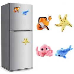 Creative Marine Animals Plush Fridge Magnet Cute Clown Fish Sticker Fluffy Doll Home Refrigerator Cartoon Decor Dolphin Octopus