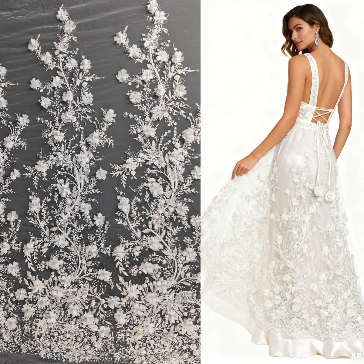 

Изысканная белая ткань для вышивки бисером, кружево и кружево, свадебное платье, вечернее платье, дизайнерская ткань