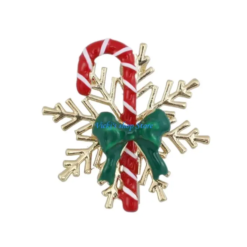 

Festive Snowflake Candy Crutch Brooch Alloy Laple Pin Holiday Chest Jewelry for Christmas Celebration Accessories