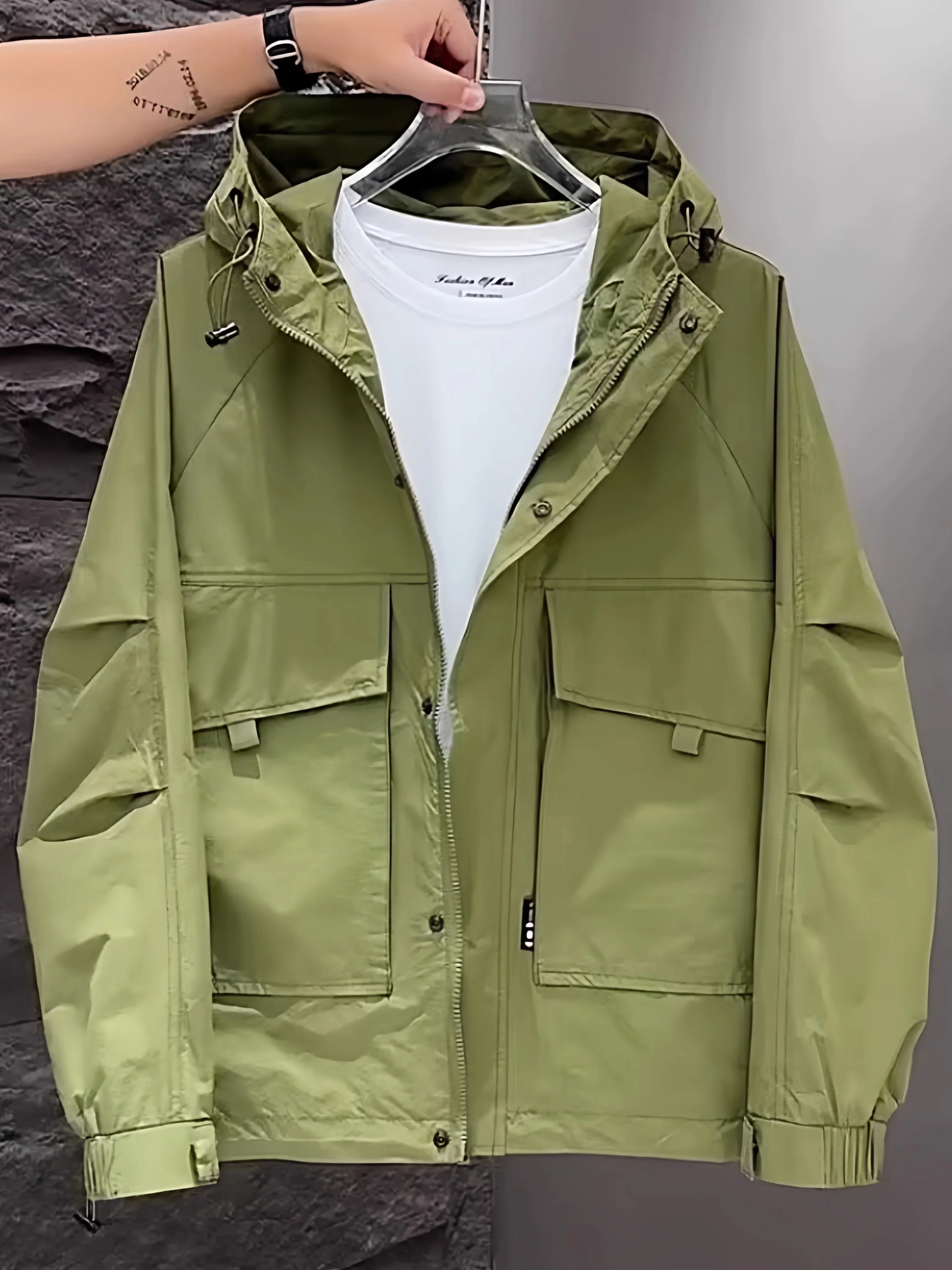 

Men's Hooded Jaet Spring Autumn New Sle Windproof Faion Simple Large ket Workwear Outerwear Stand Fit Zipper Deco...