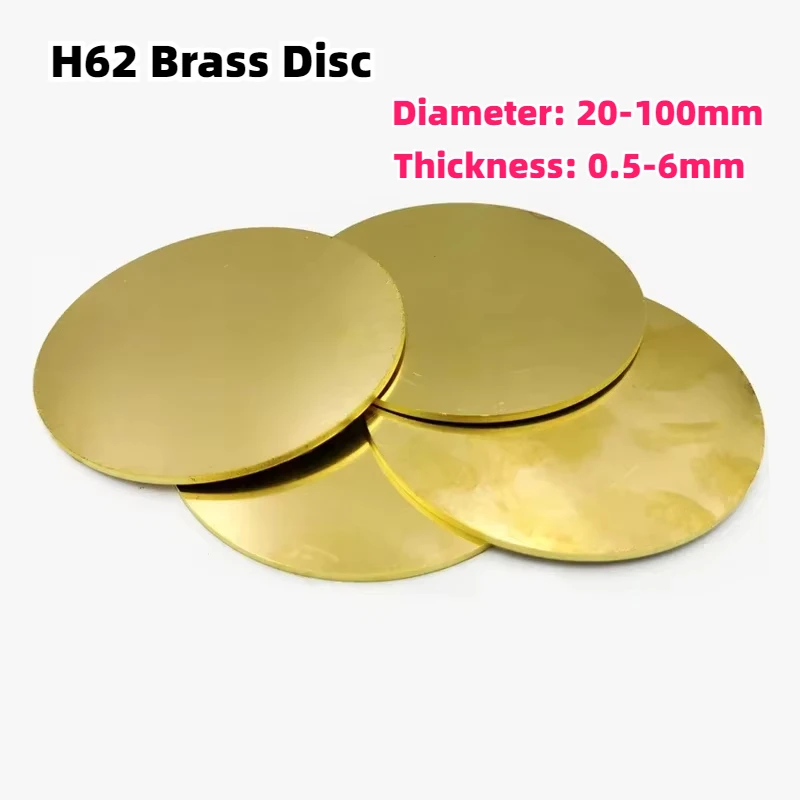 1-5Pcs H62 Brass Disc Dia 20/25/30/35/40/50/60/80/100mm Brass Round Plate Sheet Gasket Thick 0.5/0.8/1/1.2/1.5/2/2.5/3/4/5/6mm