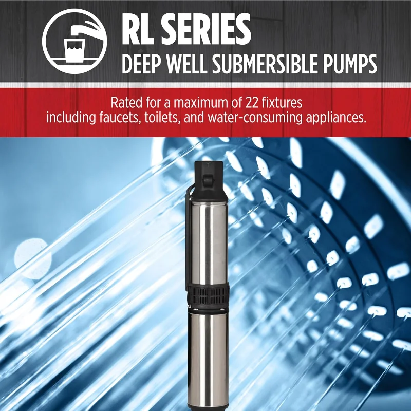 Red Lion RL22G10-3W2V Bomba de poço profundo submersível de 4 polegadas com caixa de controle, 1 HP, 22 GPM, 3 fios, 230 volts, aço, 14942409