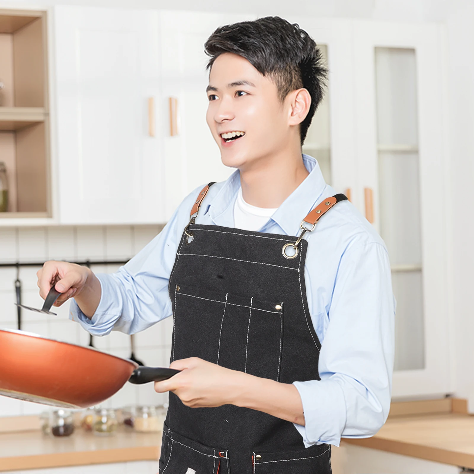 

Durable Cotton Polyester Chef Apron With Pocket Cooking Woodworking Work Kitchen Dish Aprons For Men Women Comfortable Design