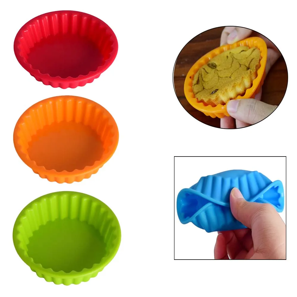 1pcs Silicone Tart Molds Mini Quiche Trays Non-stick Round Fluted Flan Pan With Loose Bases Cake Mould Tools Pastry Bread Mold