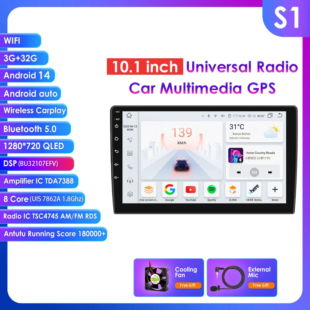 8G + 128G Ai Voice 2din Android Auto Multimedia Videospeler 10.1Inch Universeel Autoradio Gps Navigatie Wifi Rds Dvd-Speler Bt Cam - afbeelding 1