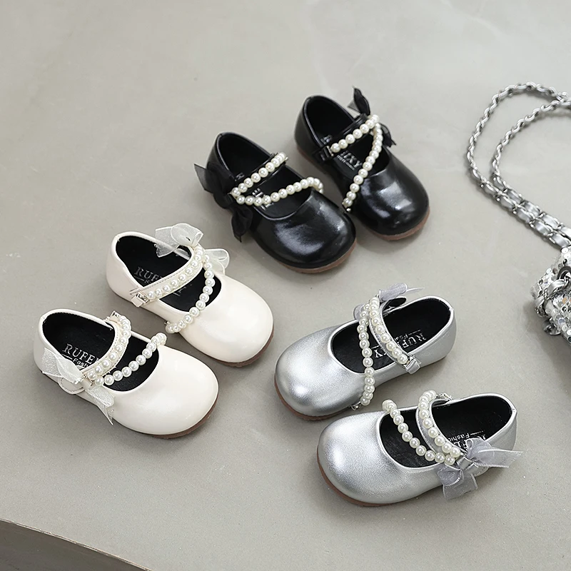 Children's Flat Shoes Girls' Four Seasons Style Soft-soled Pure-color PU Leather Surface Lightweight Versatile Casual Shoes