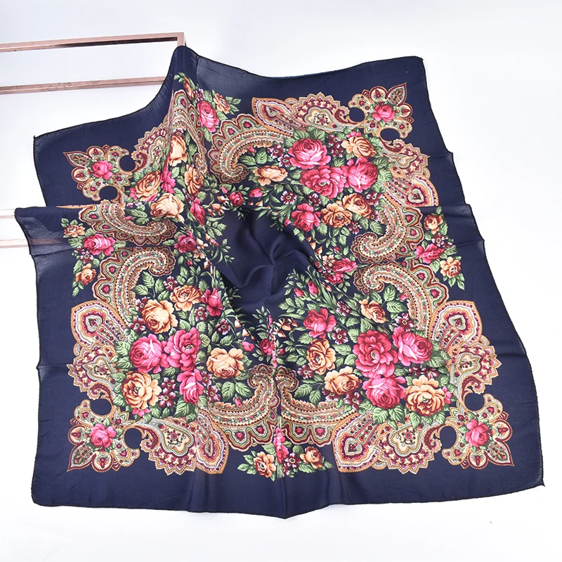 Autumn and Winter New Ethnic Style Scarf Flower Square Scarf Cotton Linen Scarf Fashionable and Versatile Shawl for Women