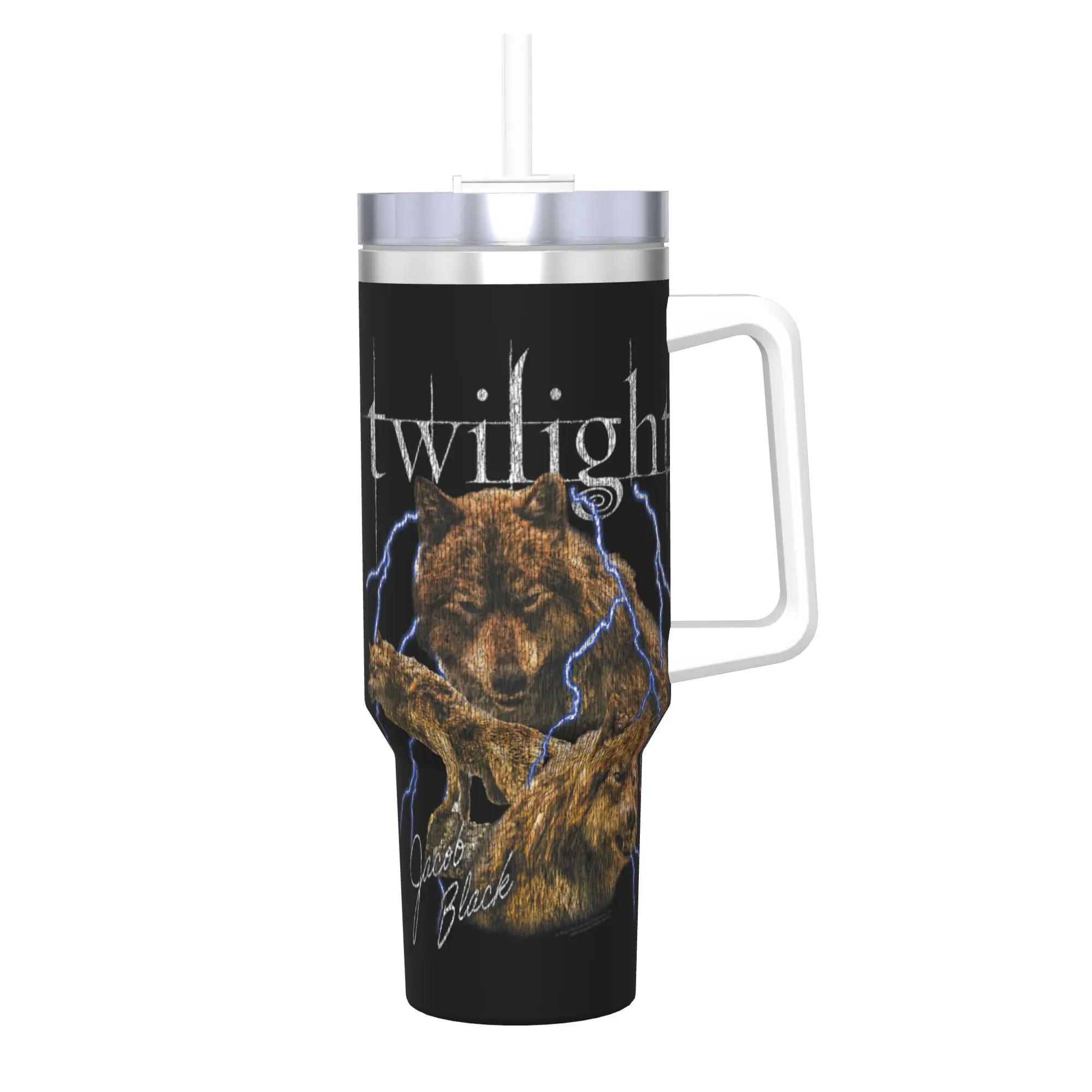 

40oz Twilight Saga Jacob Three Wolf Moon Vacuum Insulated Tumbler Werewolf Movie Mug Office Durable Stainless Cup Water Bottle